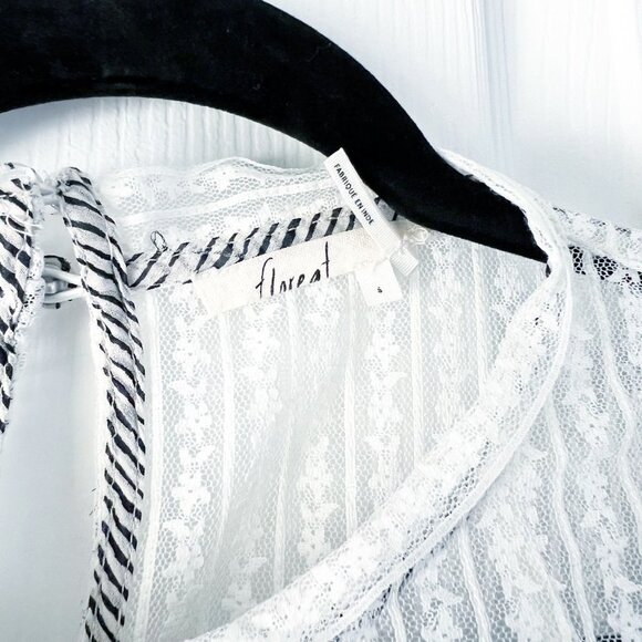 Anthropologie Floreat Black White Lace Trim Blouse Women's Size Small S - Picture 4 of 8